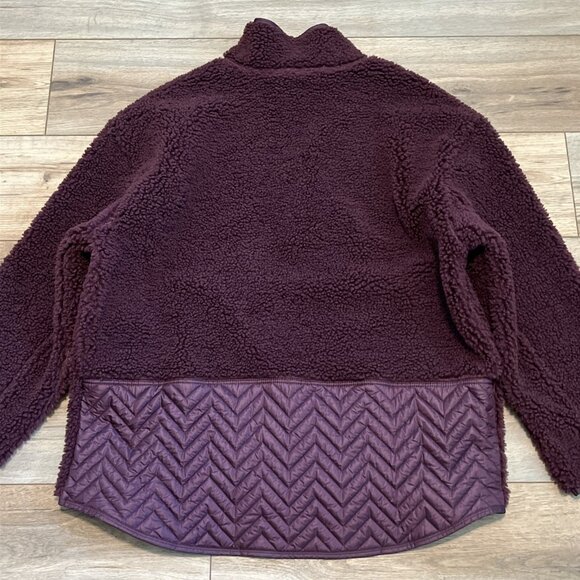 Athleta Cozy Sherpa Snap Button Pullover Sweater SZ XL Sweatshirt Burgundy - Picture 12 of 12